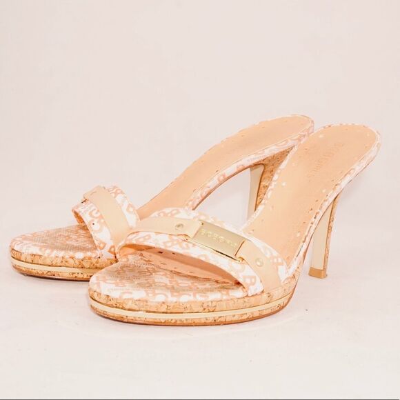 BCBGirls Heeled Slip On Sandals w Pink Logo Strap - Picture 2 of 9